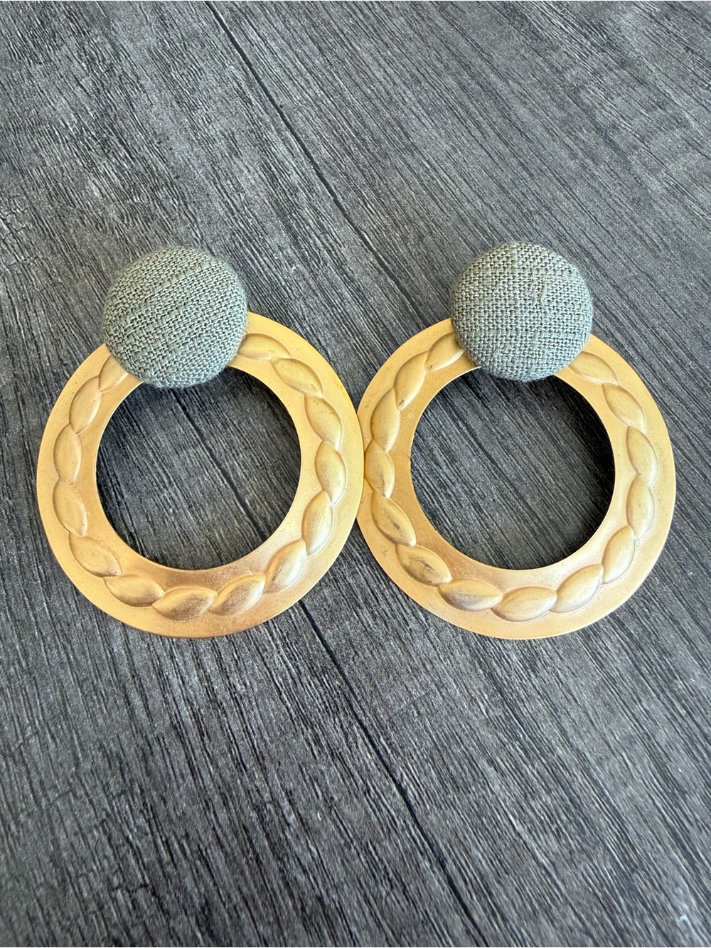 Gold & Sage Fabric Button Hoop Earrings - Women's Accessories